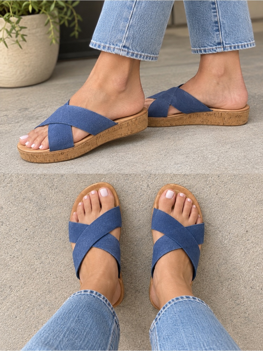 Dolce Vita Blue Crisscross Cork Slide Sandals